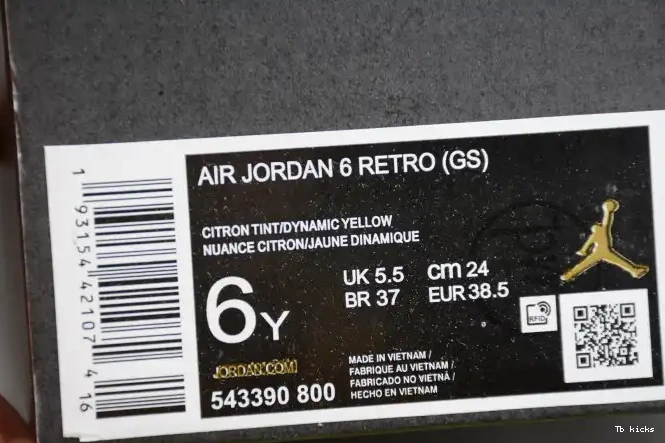 Rep TBK 543390-800 Floral (GS) Air Jordan Yellow 6 Dynamic Retro 0510